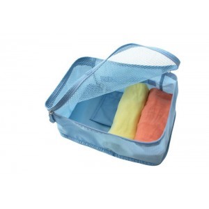 GK1630   Foldable Mesh Travel Clothes Storage Bag Light Blue